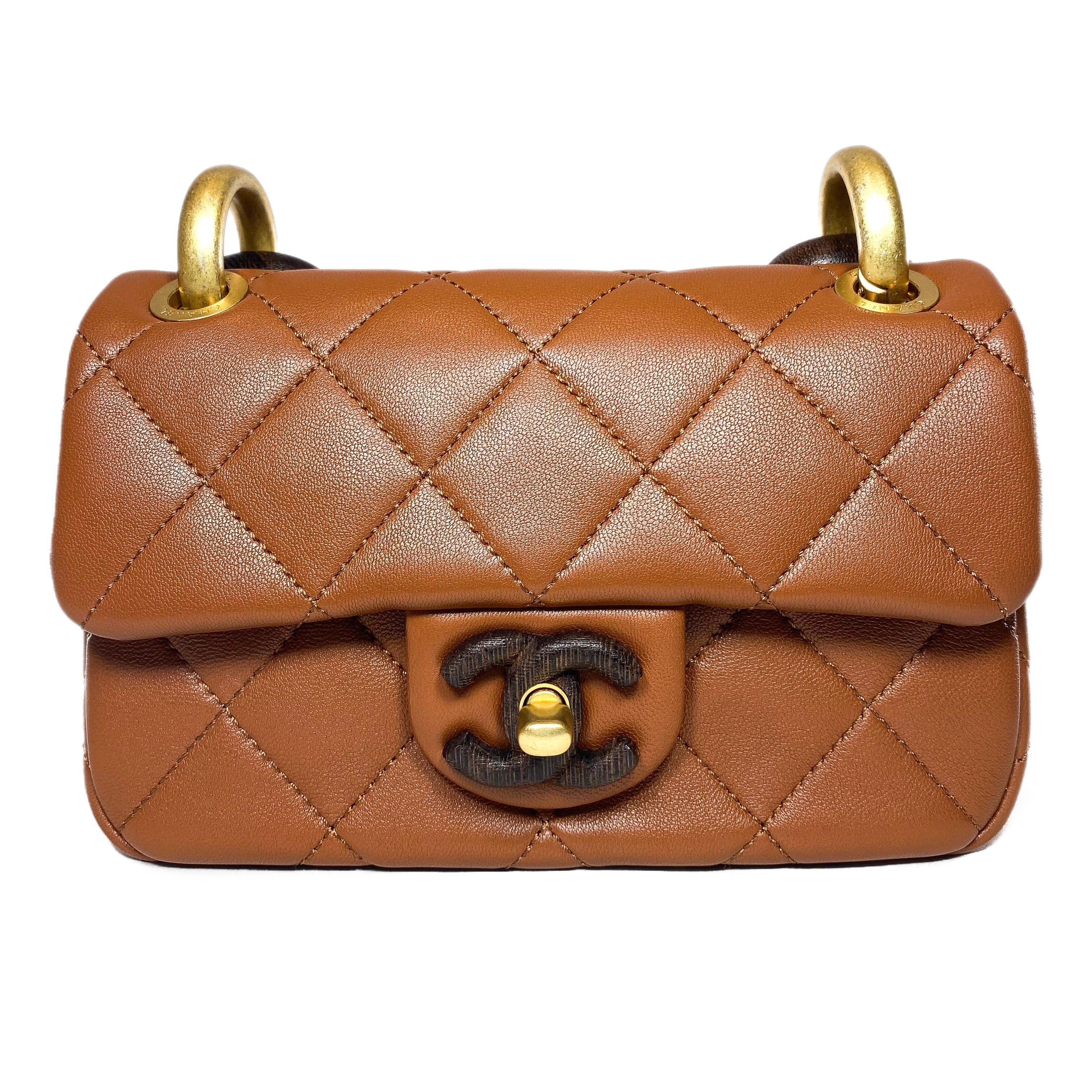 Chanel Caramel Brown Paris-Dakar Wenge Wood Mini Rectangular Flap