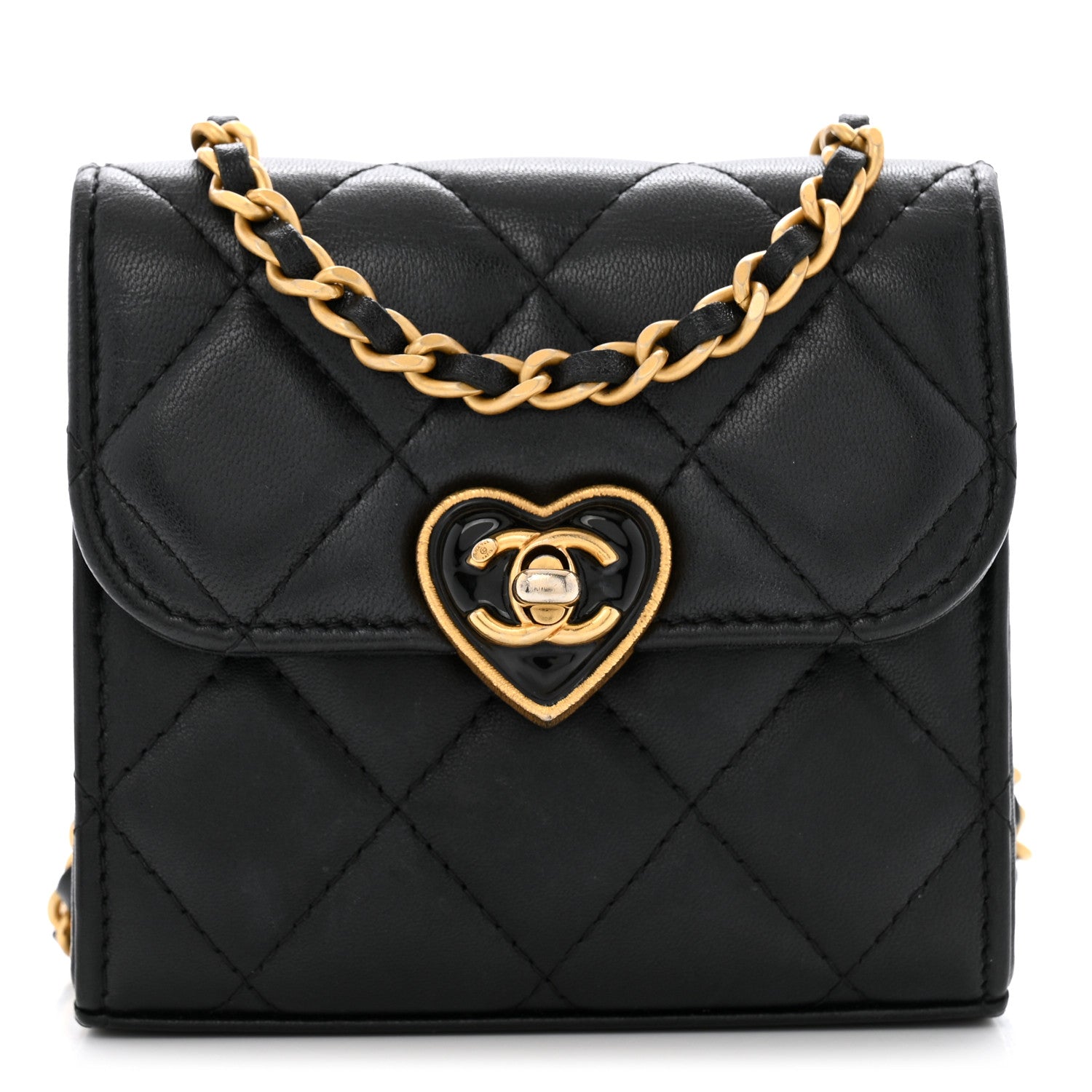Chanel Lambskin Plexiglass Quilted Coco Love Clutch With Chain