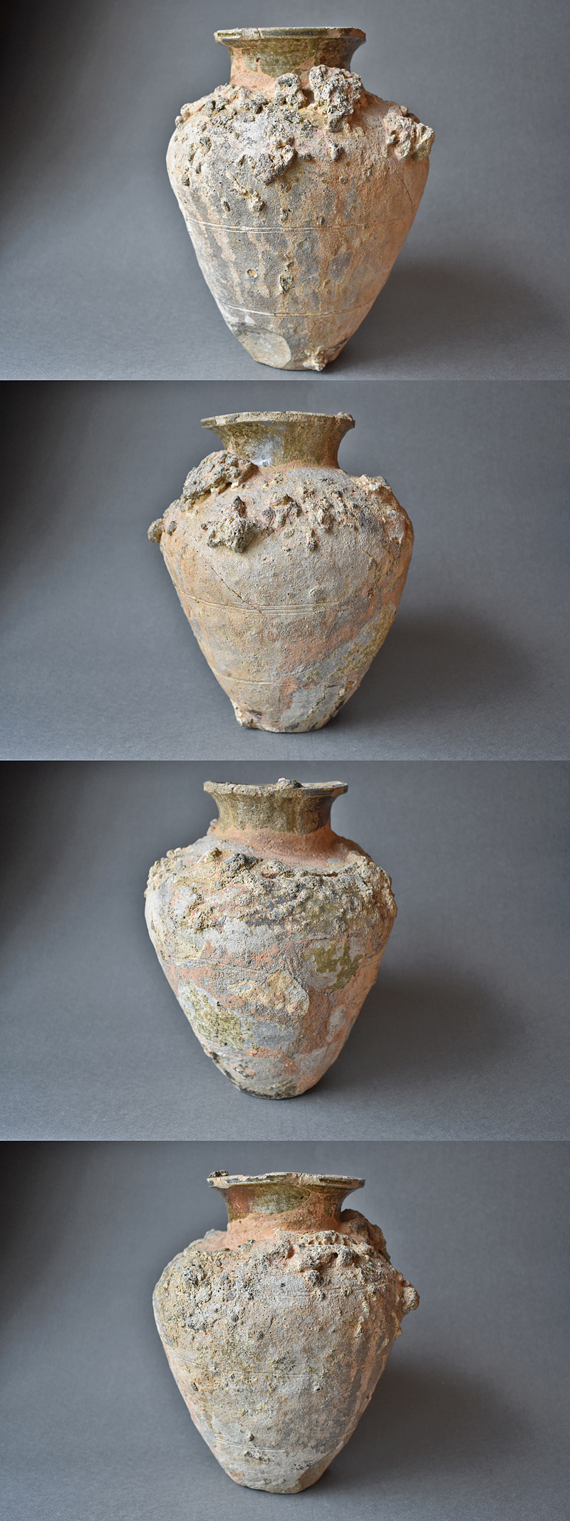 古常滑】三筋壺 降物 趣ある窯くっつき 古物 お経の入れ物 三本の筋が