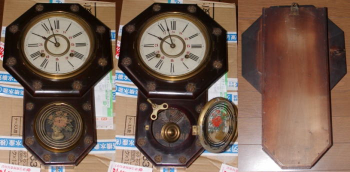 精工舎／8インチ花飾り金筋八角掛け時計