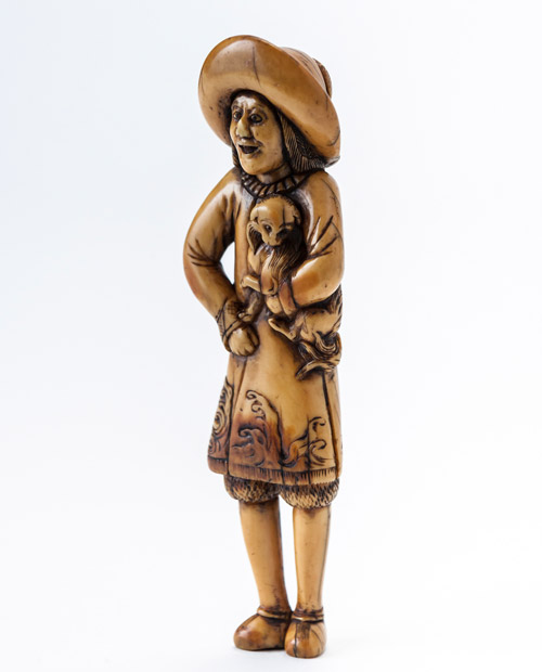 専用X214-2 江戸時代根付 細密彫刻 人物根付 鹿角材彫刻 ね X214-2