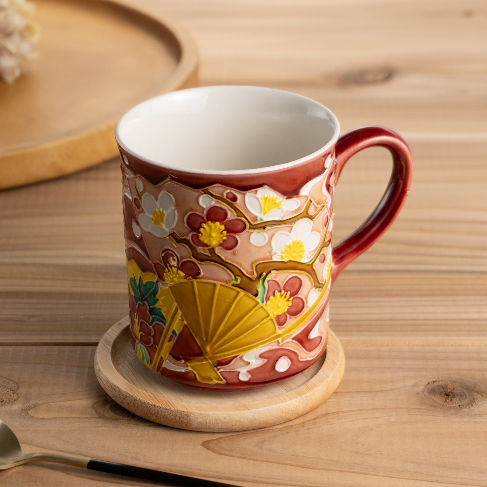 京都 清水焼】マグカップ 四季草花扇面 ピンク 山本一如｜コトポッター