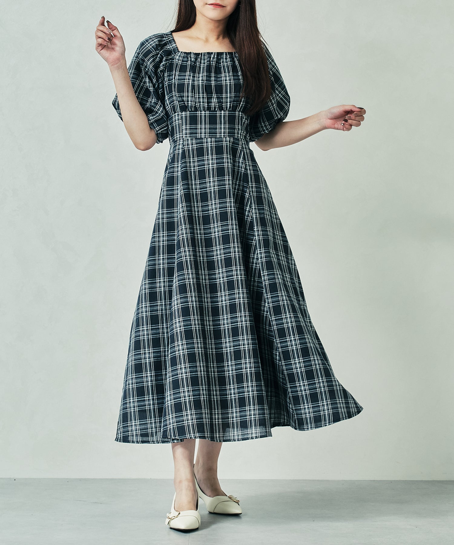 一部店舗限定】 2wayオフショルチェックフレアワンピース/MM557410