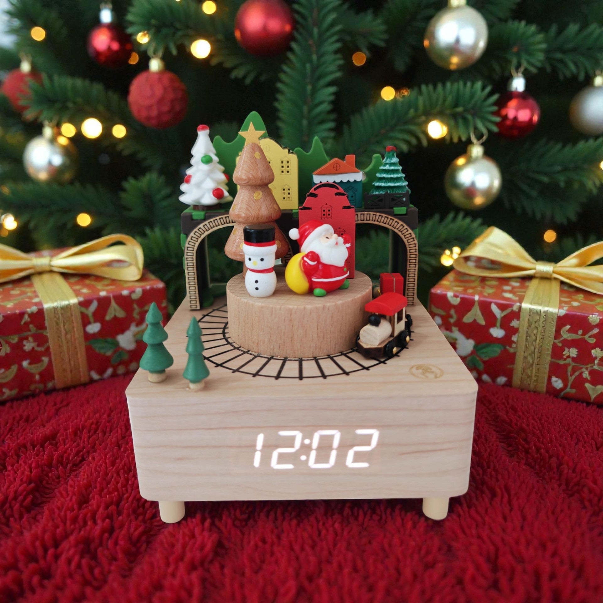 Alarm Clock Music Box, Christmas Train Castle Carousel Music Box