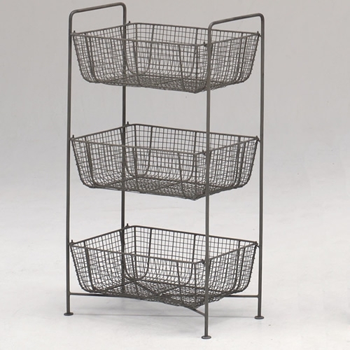 ヴィンテージ風3段メッシュバスケットラック【メーカー直送品／納期1