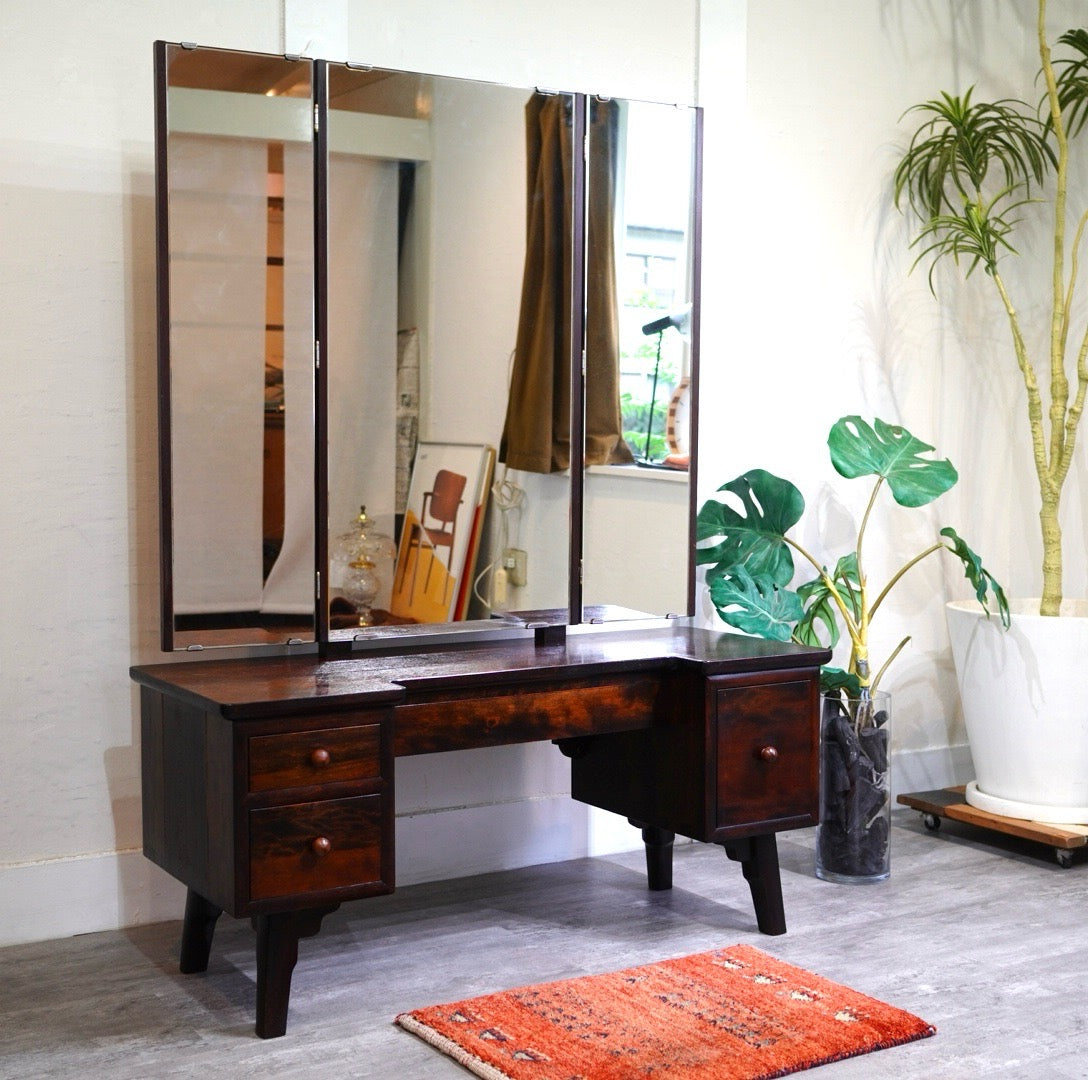 松本民芸家具 角型三面鏡 ミラー 中古 本棚 古民家 和風 松民 高級家具