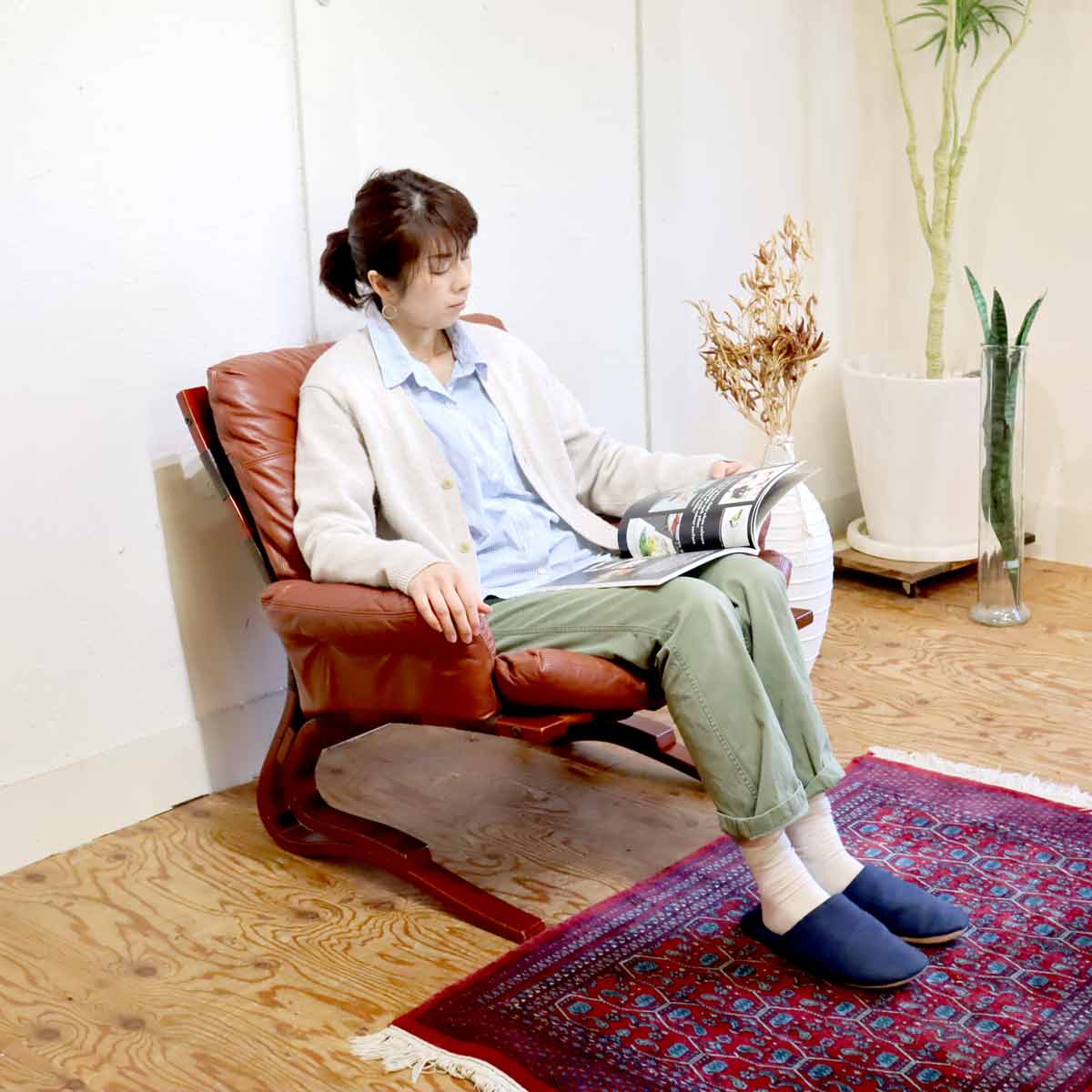 希少 本革】karimoku domani スカンジナビアン イージーチェア②