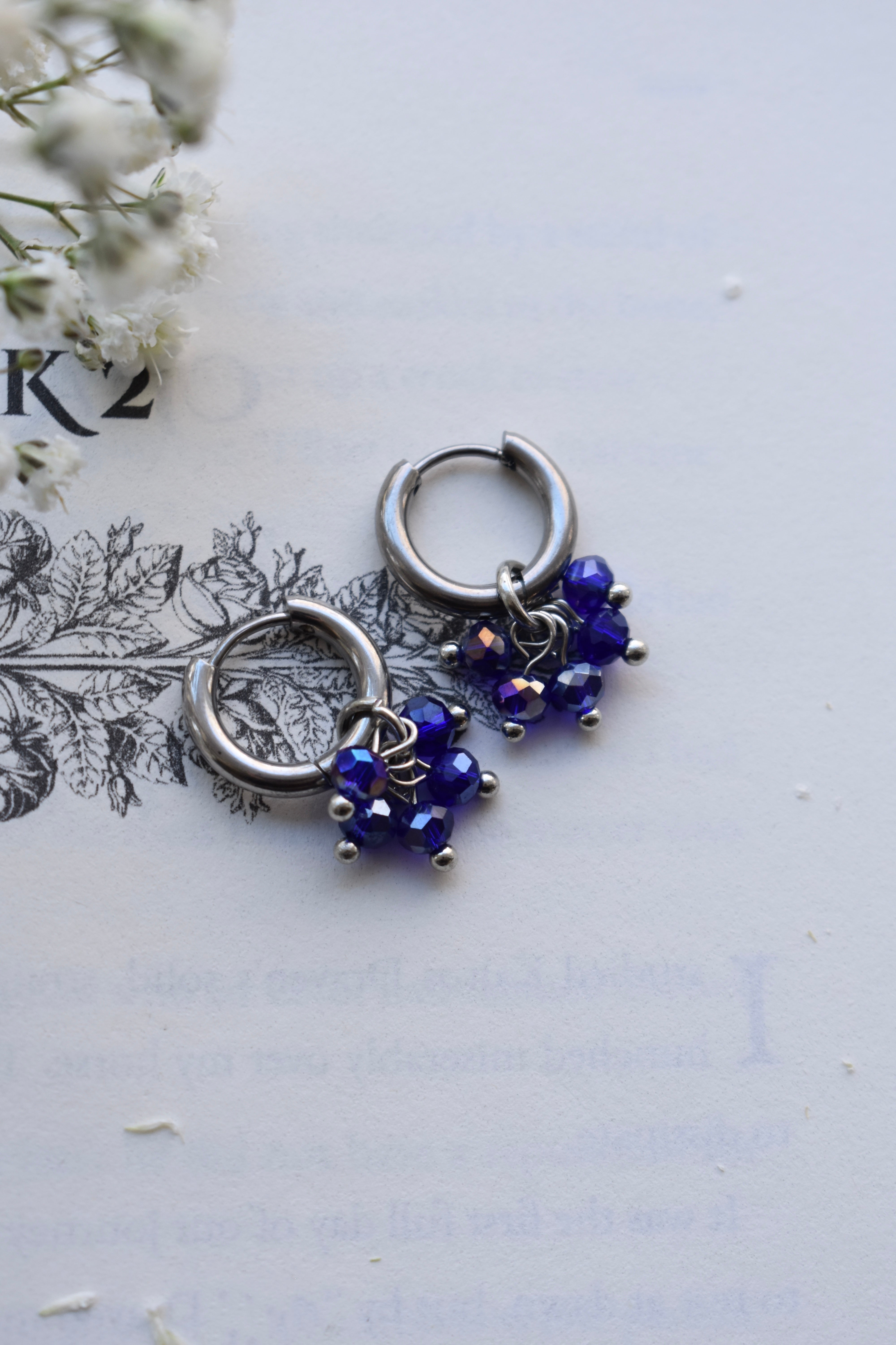 Scilla Silver Huggies - Midnight Blue – WillowTate Jewelry