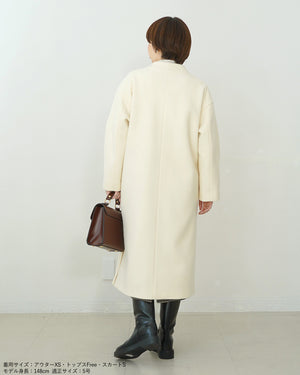 147_ichi_yon_nana】ノーカラーウールロングコート(Japan Fabric)｜低