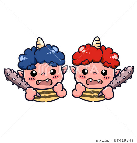 赤鬼と青鬼の双子の可愛いイラストのイラスト素材 [98419243] - PIXTA