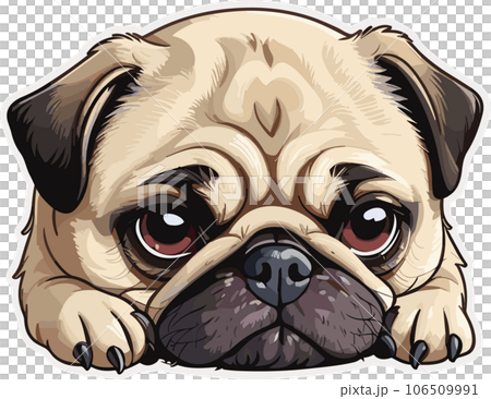 エンブレムイラスト_お疲れ_パグ犬①のイラスト素材 [106509991] - PIXTA