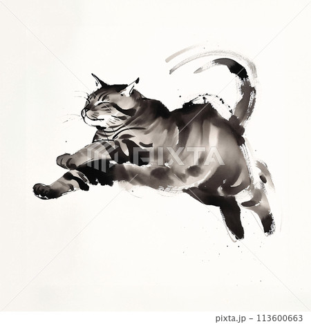 猫の水墨画のイラスト素材 [113600663] - PIXTA
