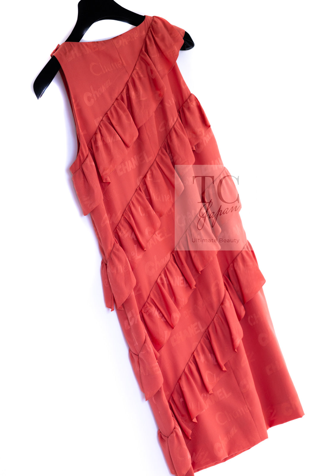 シャネル ワンピース CHANEL オレンジ シグネチャー ロゴ柄 シルク100