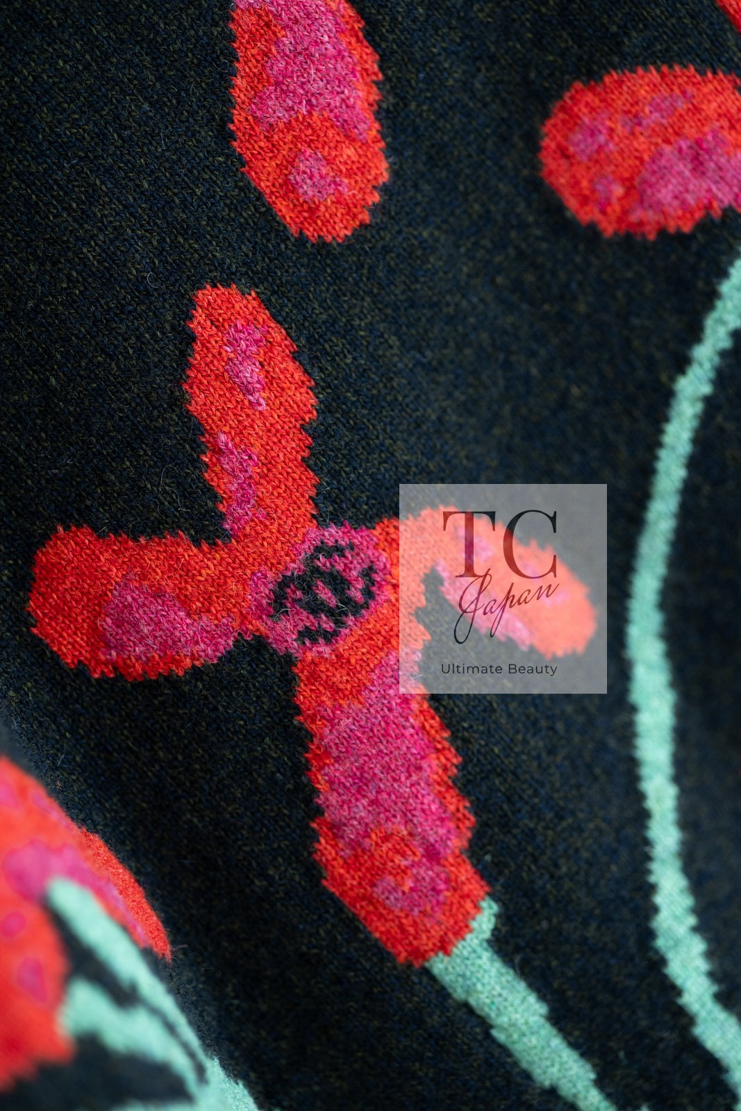 シャネル セーター CHANEL ブラック マルチカラー 花柄 カシミア