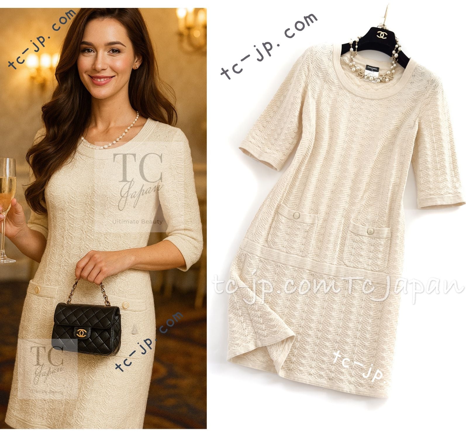 シャネル ワンピース CHANEL アイボリークリーム 春夏 サマー コットン