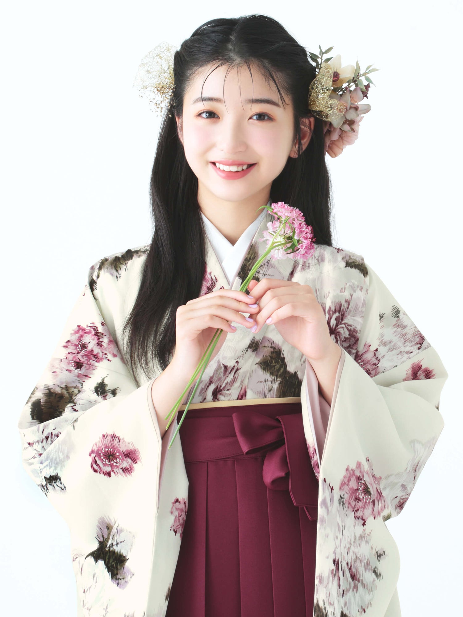 C0024 絣芍薬/アンティークローズ | 卒業式小学生袴レンタル