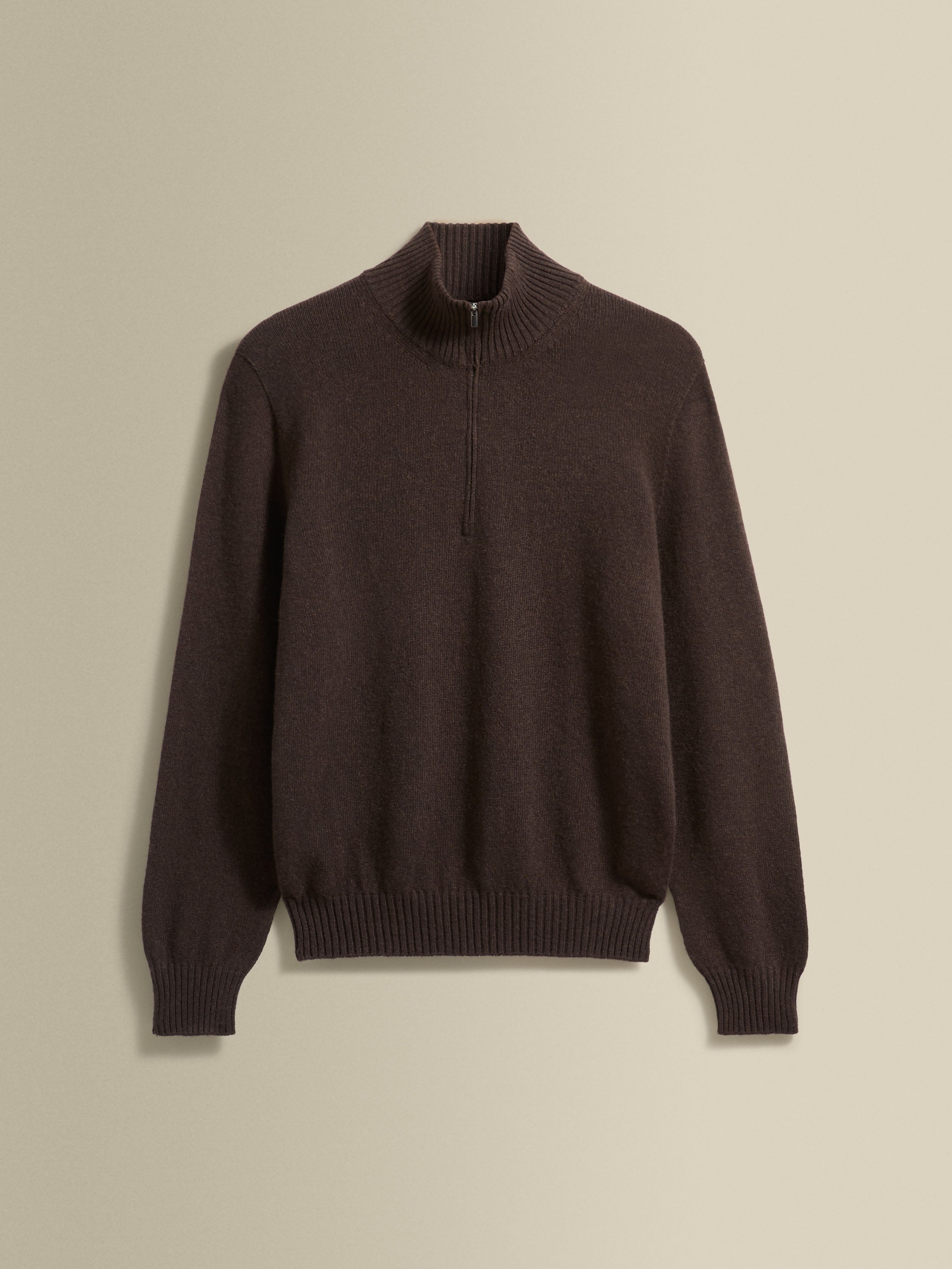 Men's Ebano Brown Cashmere Half-Zip Mock Neck Sweater – Thom Sweeney