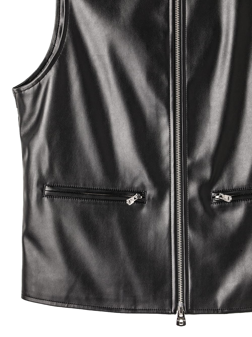sj.0038AW25-black フォーレザージップアップクルーネックベスト The