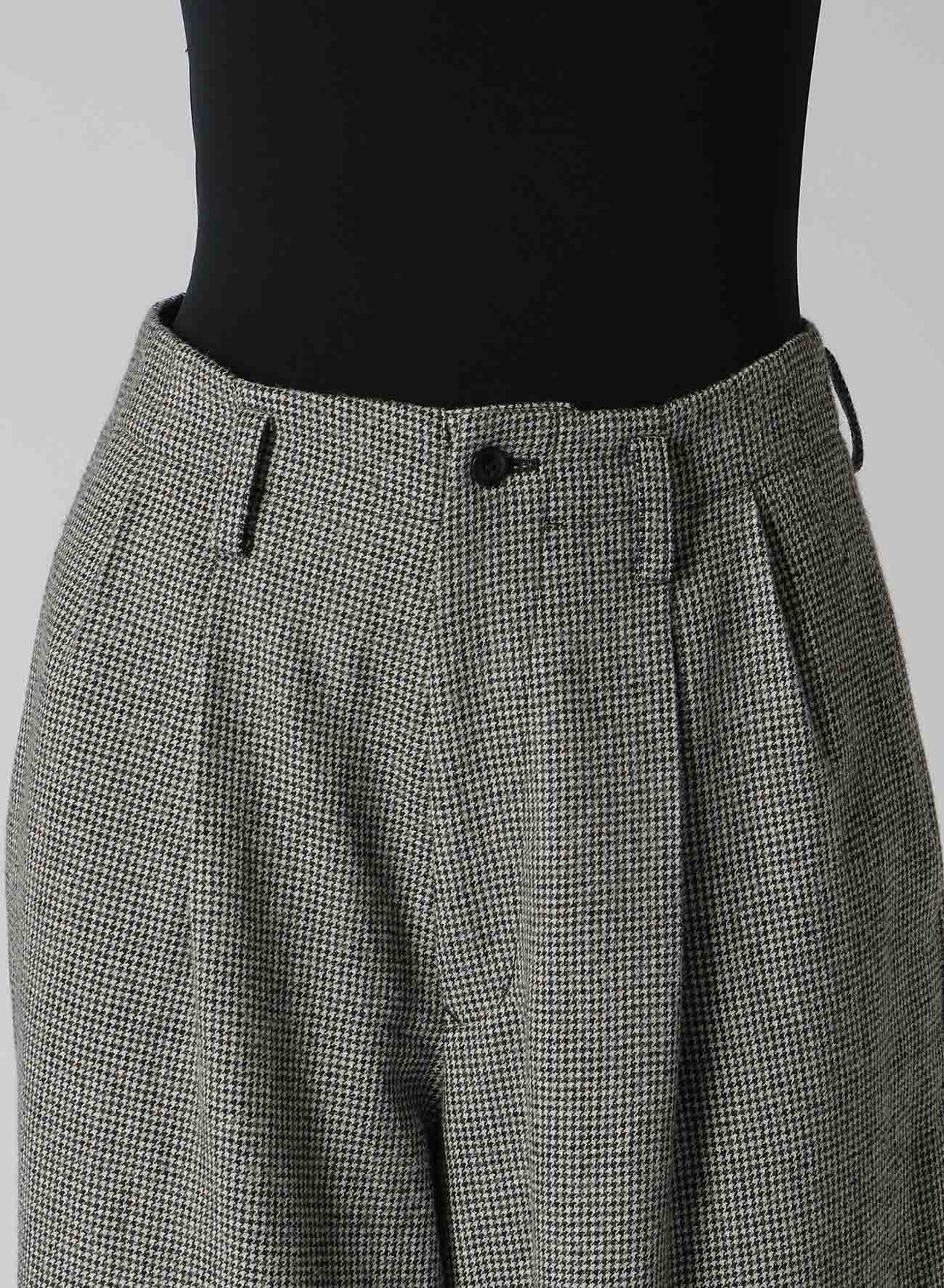 WOOL FLANNEL HOUNDSTOOTH FEMALE PT DOUBLE TUCK WIDE PANTS – THE