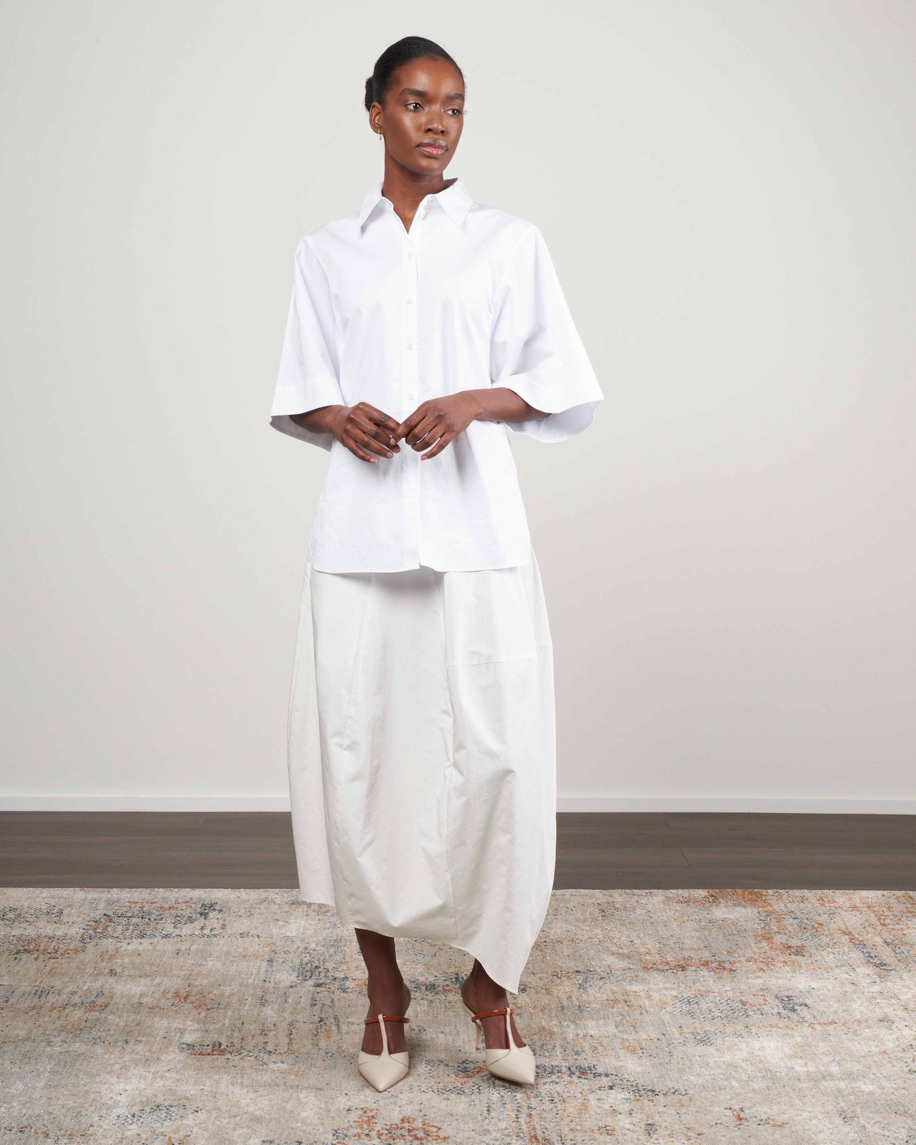 Tibi Nylon Asymmetrical Balloon Skirt White White