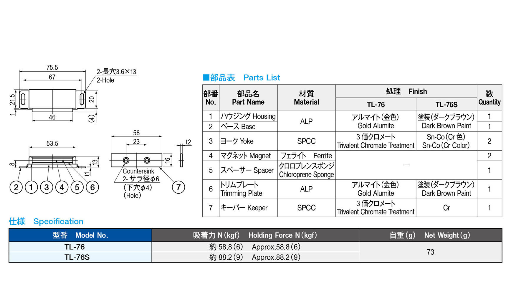 栃木屋EC_マグネットキャッチ: キャッチ・ラッチ・ファスナー・錠前