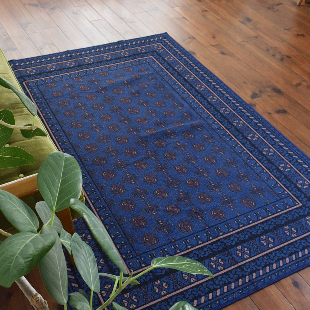 ヴィンテージ風ラグ TOCORU Series AFGHUN ループ ブルー– ラグと