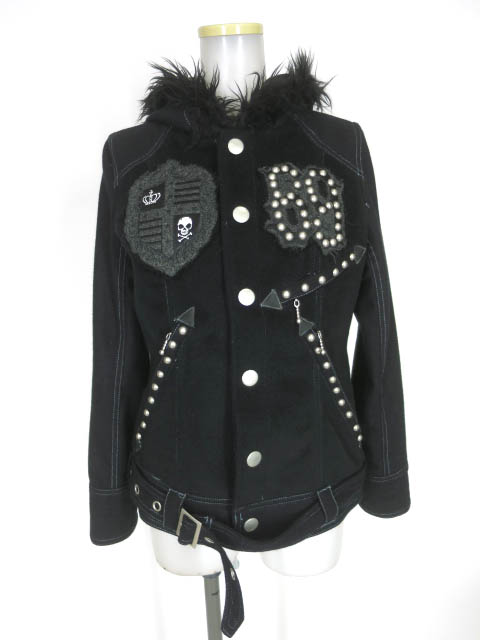 ALGONQUINS フード付き ジャケットワンピース 黒 × グレー ALGONQUINS