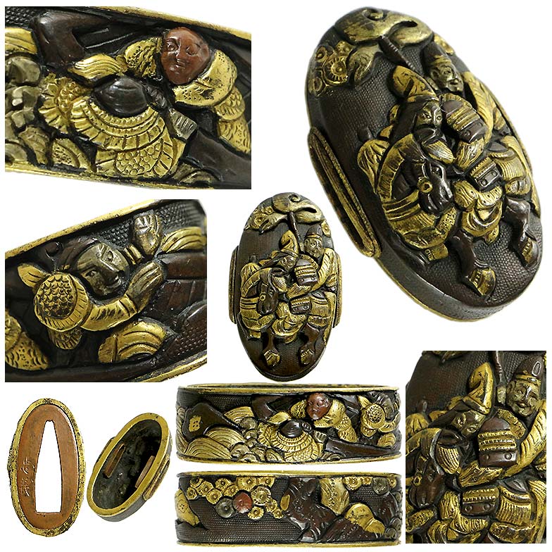 日本刀の縁頭｜赤銅七々子地船弁慶図 銘/忠義｜日本刀専門店・東京【十拳】