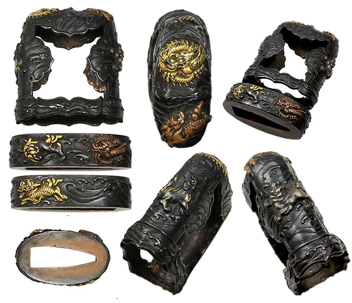 B-68 縁頭 金象嵌 武具 刀装具 骨董品 日本 時代物 美術品 工芸品 B-68