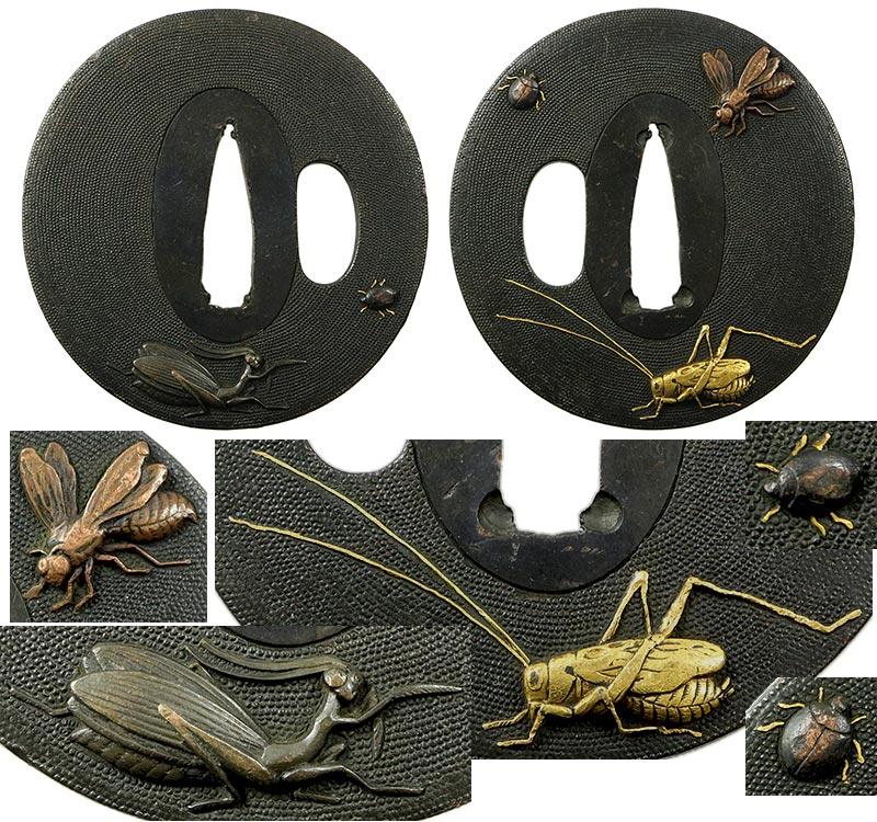 日本刀の鐔・鍔｜赤銅七々子地虫尽くし図｜日本刀専門店・東京【十拳】