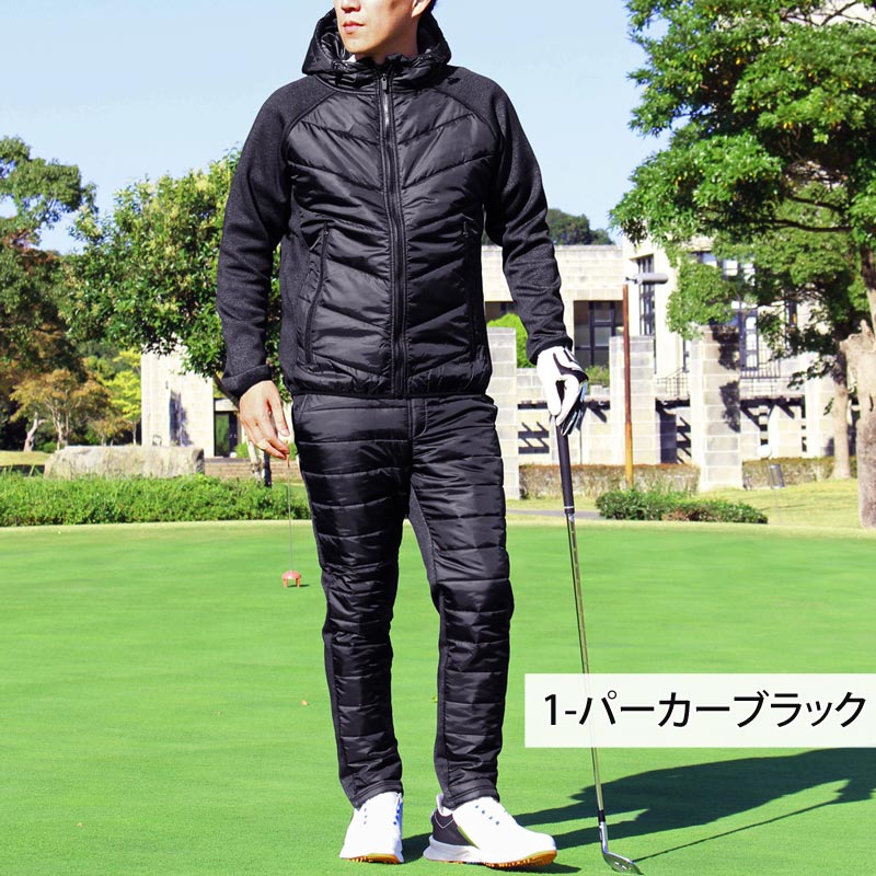 セットアップ ゴルフウェア メンズ 上下セット 中綿 暖か裏起毛