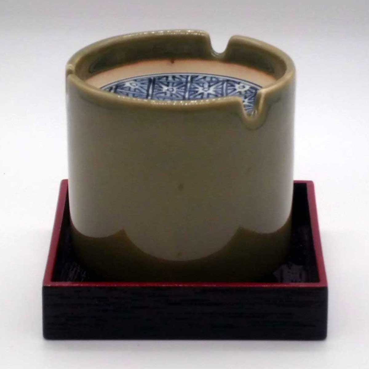 有田焼 精磁 染付 筒型 灰皿 木受け皿付き