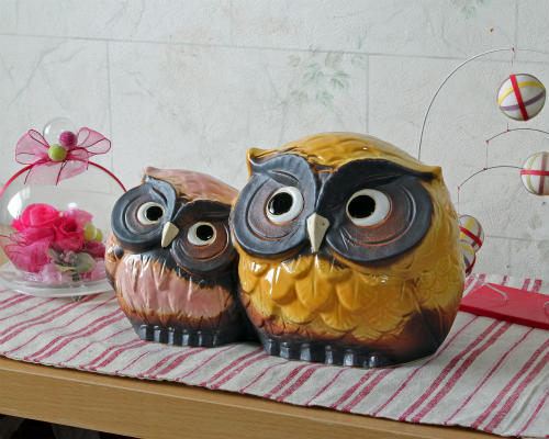 楽天市場】信楽焼 ふくろう 置物 夫婦ペア 8号 [黄・ピンク] フクロウ