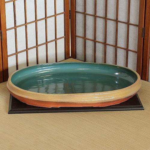 楽天市場】アウトレット 信楽焼 花器 中青磁 小判 水盤 19号 訳あり