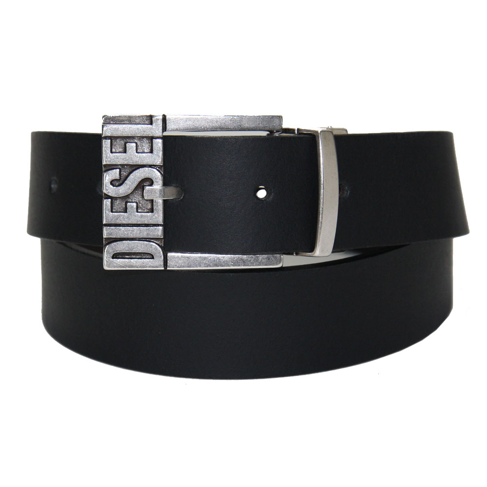 ディーゼルブラックレザーオーバルバックルベルト DIESEL ディーゼル