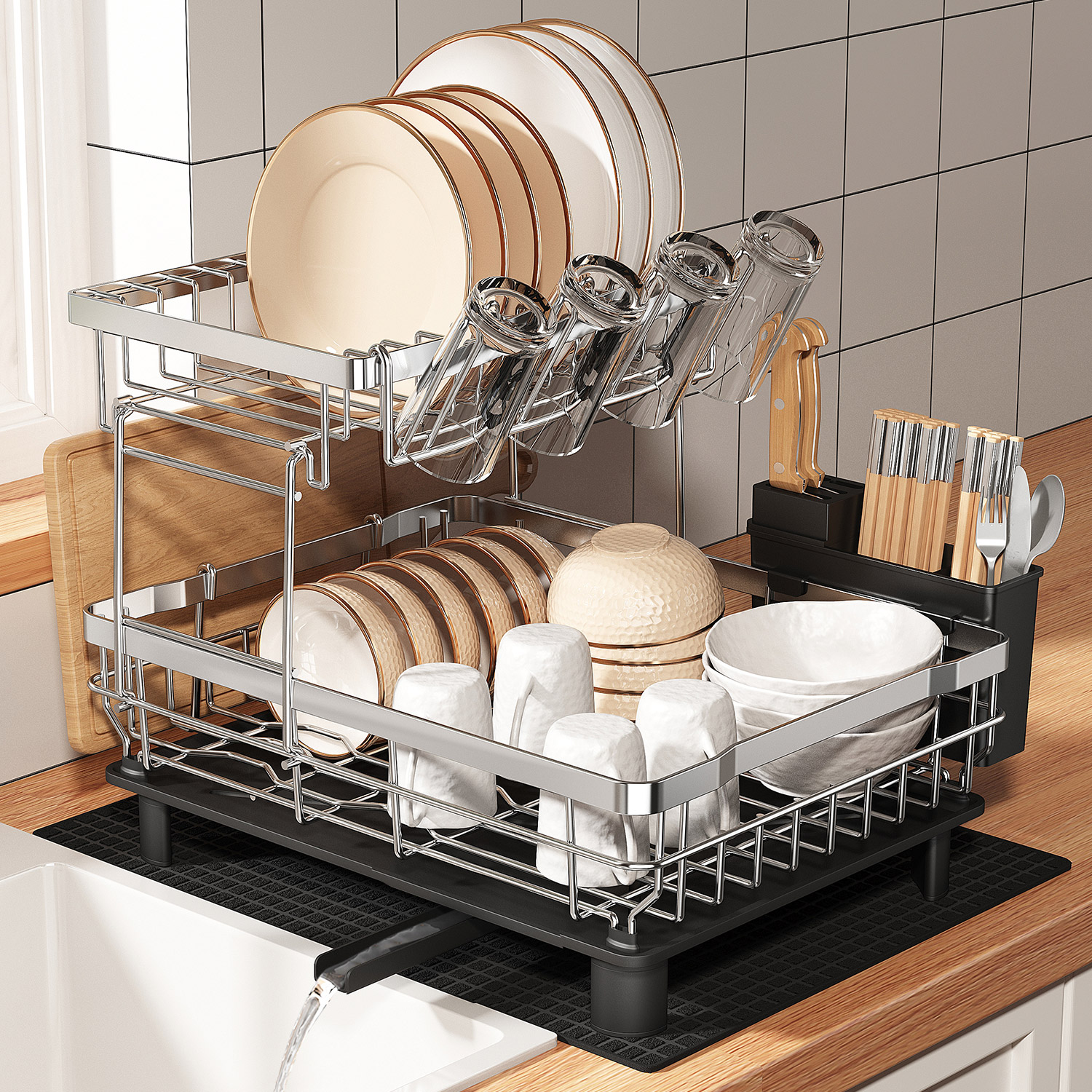 楽天市場】MAJALiS 食器 水切りラック 2段 ステンレス 食器乾燥ラック