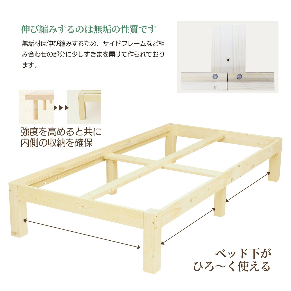 楽天市場】ベッド シングルベッド 無塗装 ベッドフレーム 木製 北欧