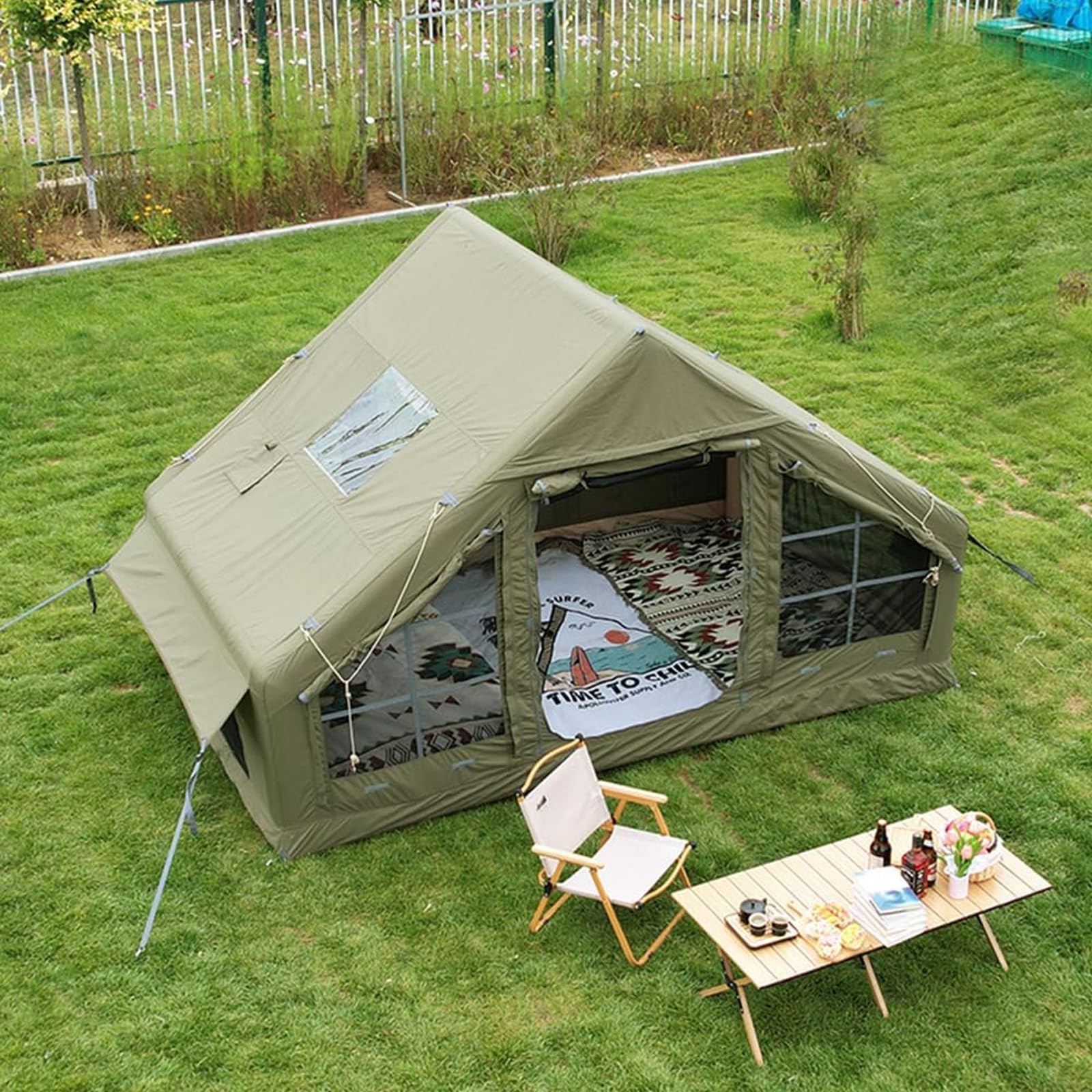 楽天市場】エアーテント 大型 2〜4人用 インフレータブルテント 煙突穴