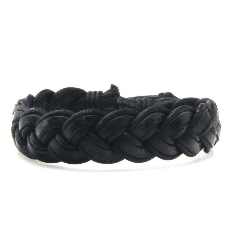 楽天市場】レースアップブラック編み込みレザーブレスレット 黒色の革