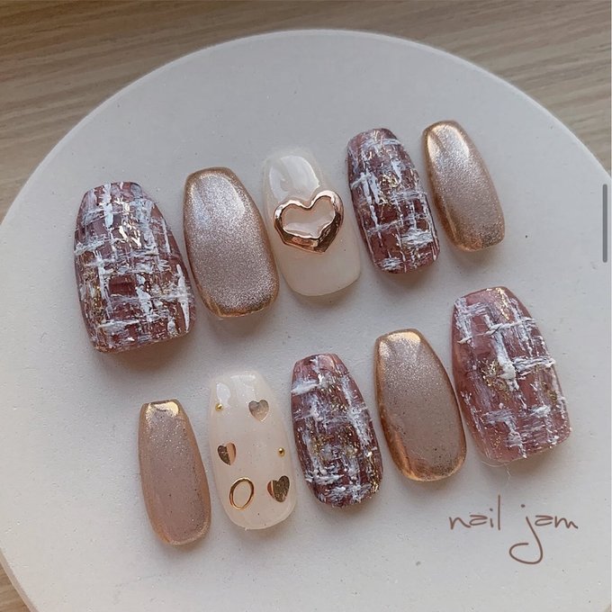 楽天市場】オーダーネイルチップ くすみピンクのツイードネイル