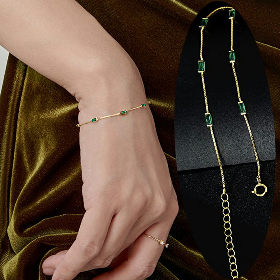 楽天市場】グリーンキューブブレスレット エメラルドグリーン ゴールド