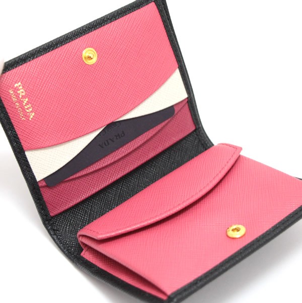 PRADA プラダ サフィアーノ ミニ財布 黒 ピンク