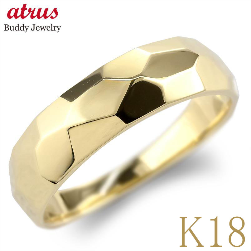 楽天市場】18金 リング メンズ 指輪 太め カット風 イエローゴールド