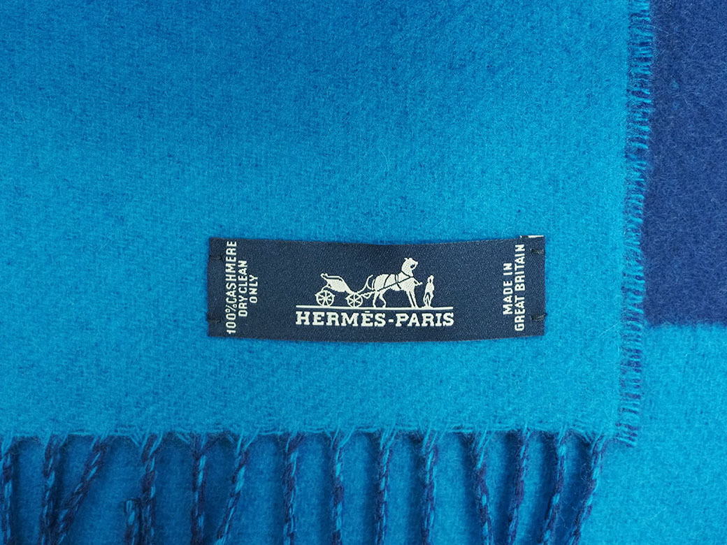 楽天市場】エルメス HERMES ダブルH カシミヤマフラー ブルーシアン