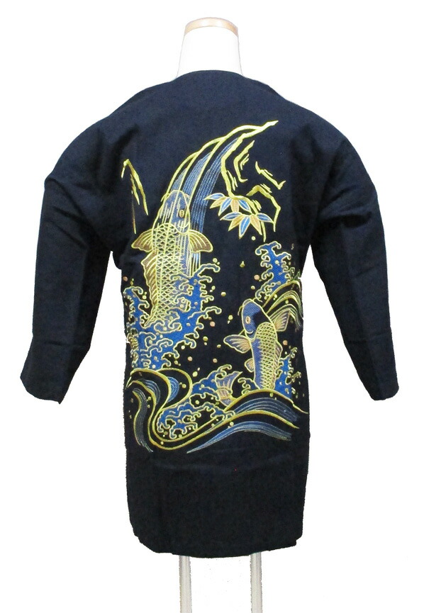 楽天市場】刺繍鯉口シャツ 鯉の滝登り 黒地×黒刺子 M(中)/L(大)/LL
