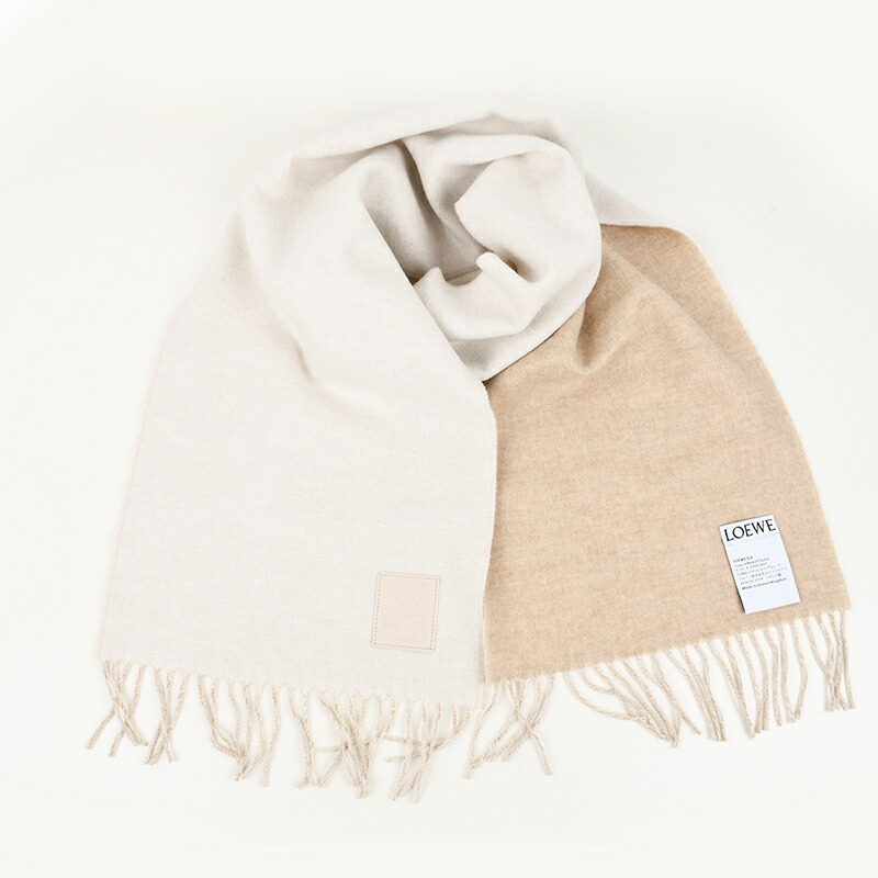 LOEWE クリーム色 マフラー ウール100%