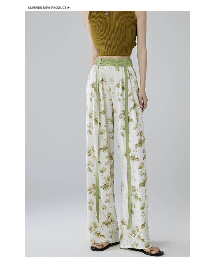 楽天市場】花柄 ワイドパンツ（カラーグリーン）（レディース