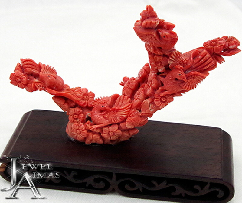 楽天市場】桃珊瑚 置物 鳳凰/鳥/花の彫刻 彫刻珊瑚 彫刻サンゴ 縁起物