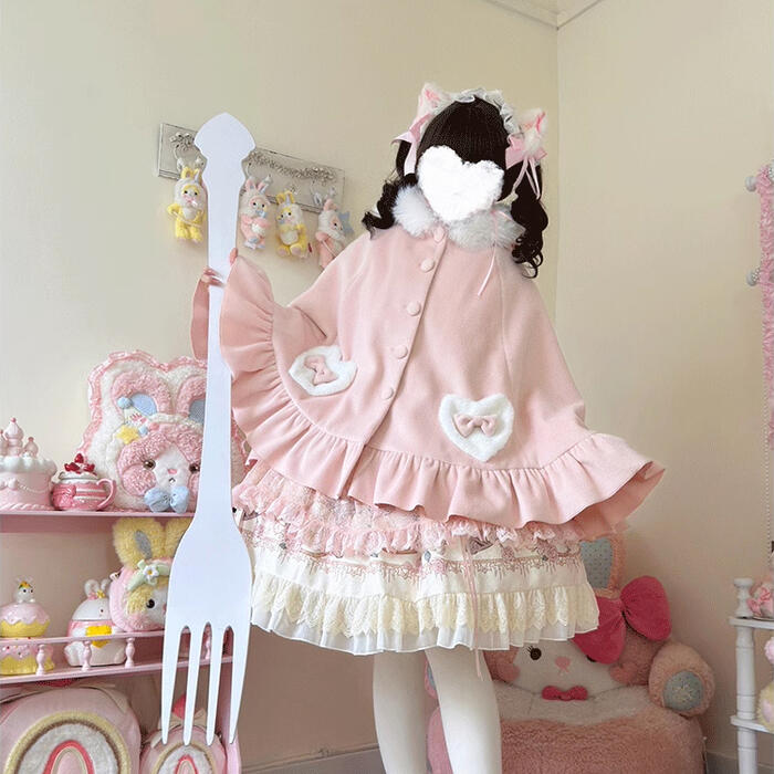 y2k 姫系 姫ギャル コケット ロリータ ファー リボン 花柄 ポンチョ