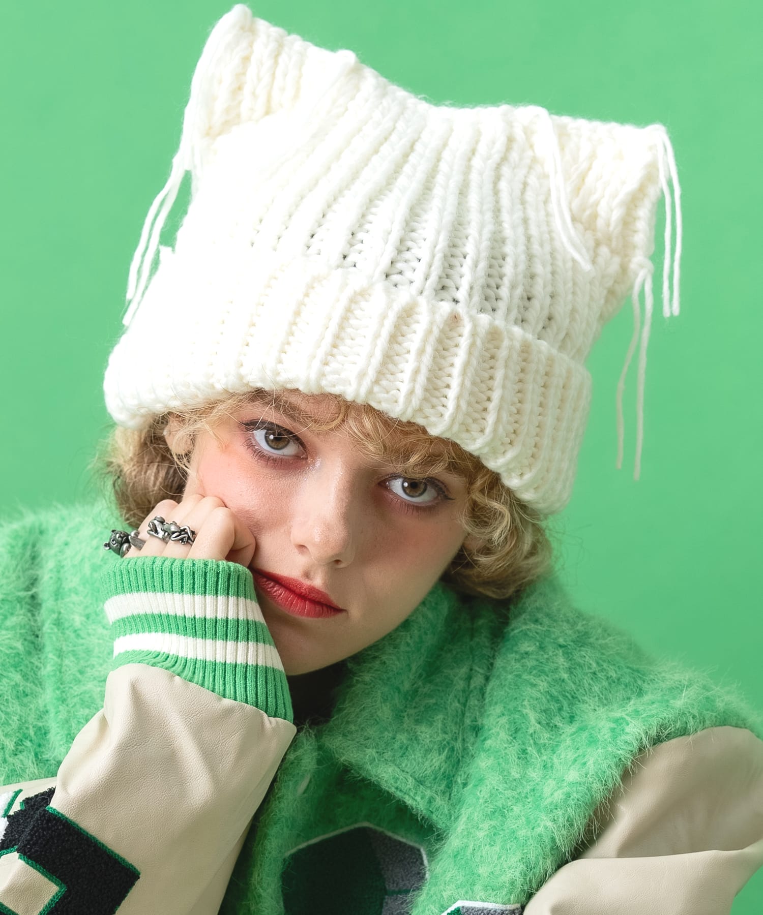 楽天市場】an meets zakka ネコ耳フリンジコードニット帽 / ニット